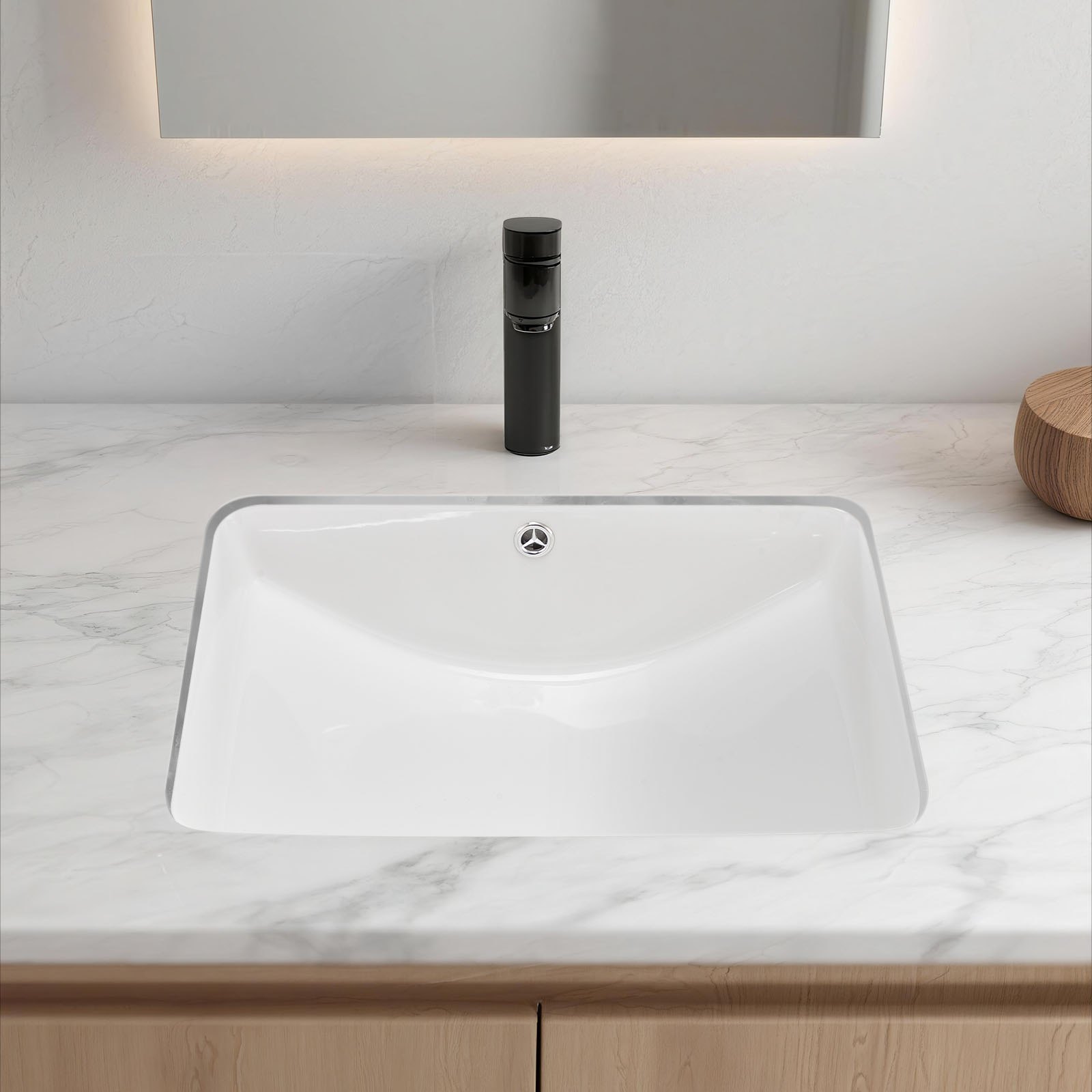 VEVOR Lavabo Bajo Encimera de Cerámica Rectangular, con Rebosadero, Fregadero de Cocina Moderno para Espacios Pequeños, Resistente a las Manchas y el Amarilleo, Color Blanco, 530 x 375 x 210 mm
