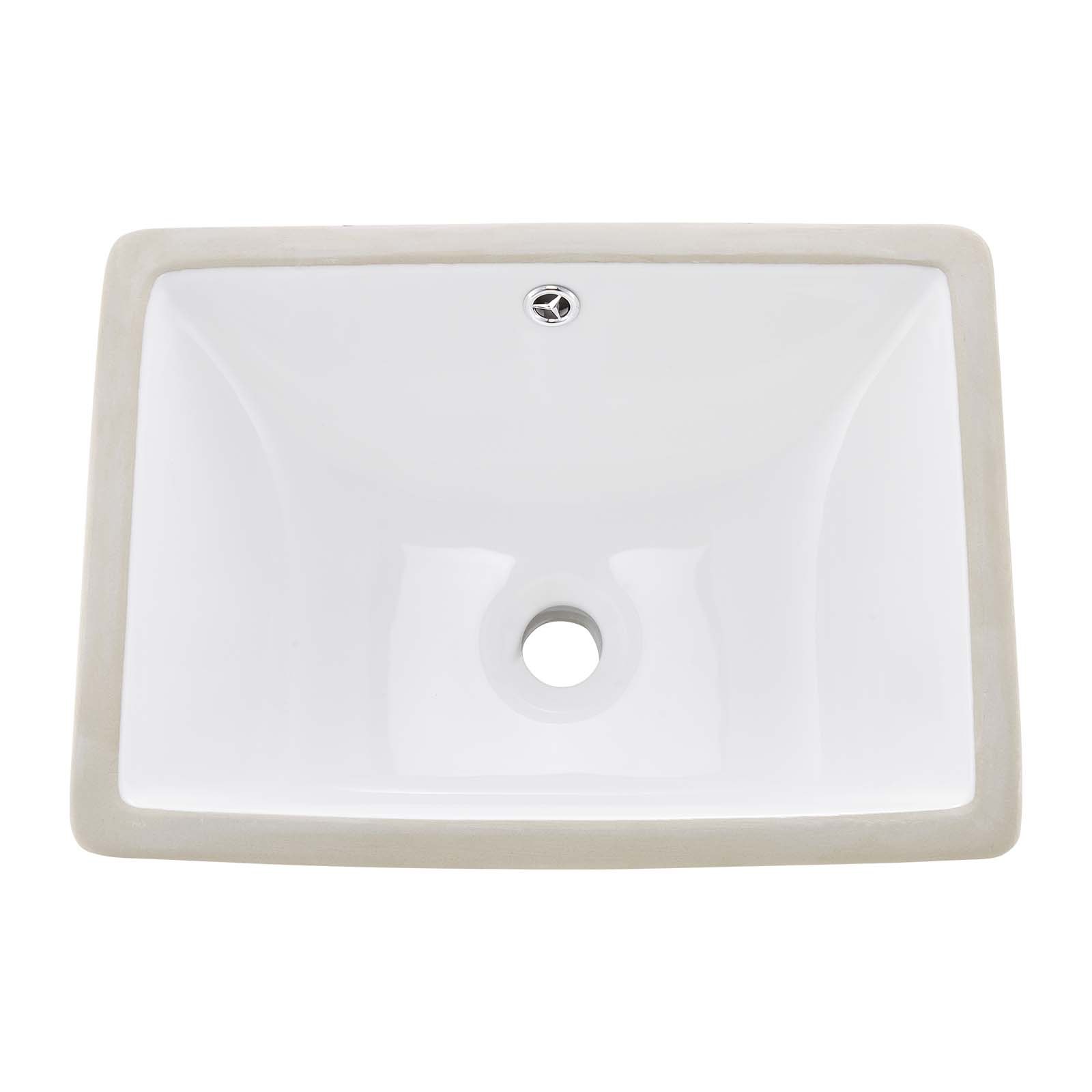 VEVOR Lavabo Bajo Encimera de Cerámica Rectangular, con Rebosadero, Fregadero de Cocina Moderno para Espacios Pequeños, Resistente a las Manchas y el Amarilleo, Color Blanco, 460 x 330 x 185 mm