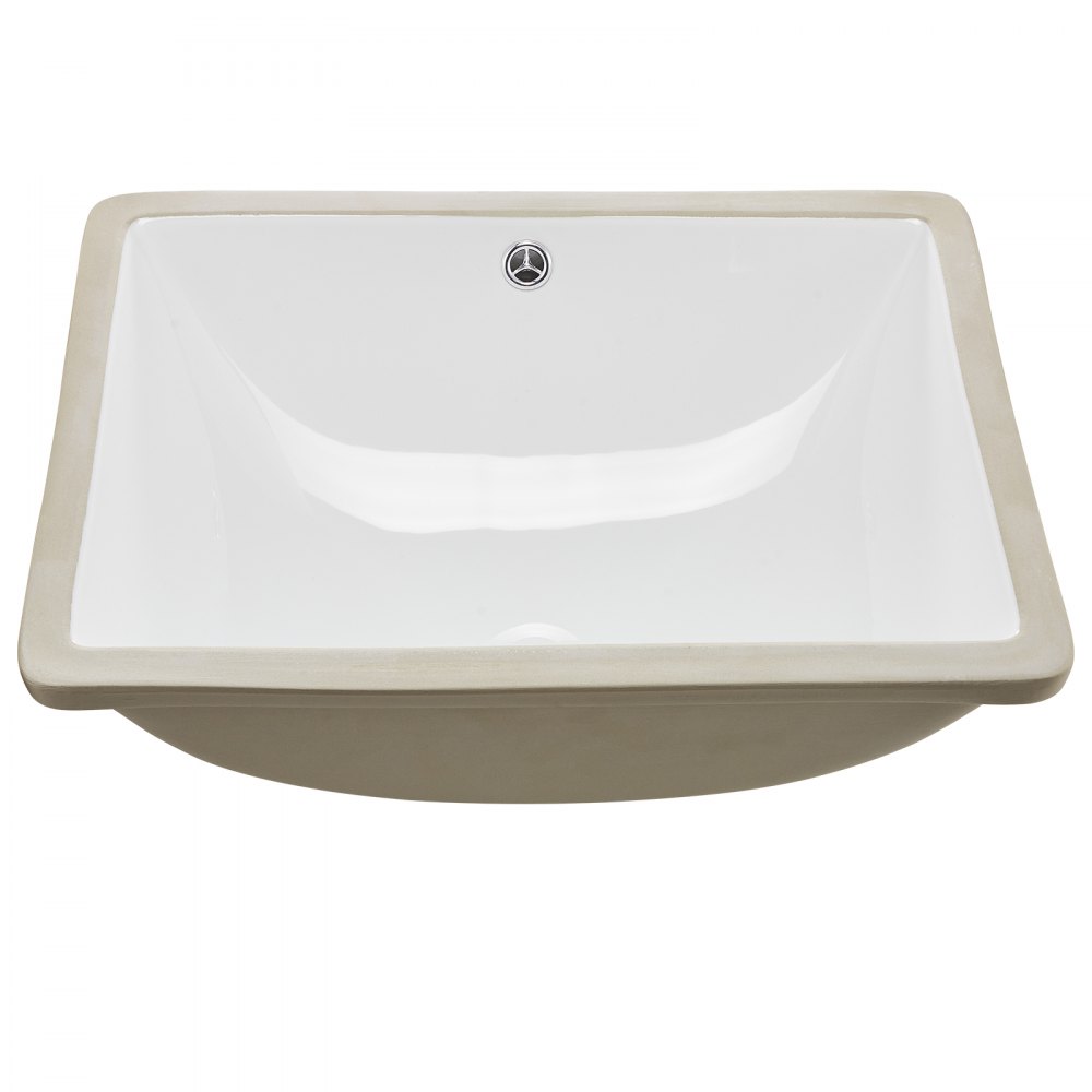 VEVOR Lavabo Bajo Encimera de Cerámica Rectangular, con Rebosadero, Fregadero de Cocina Moderno Bajo Encimera para Espacios Pequeños, Orificio de Desbordamiento, Color Blanco, 515 x 385 x 190 mm