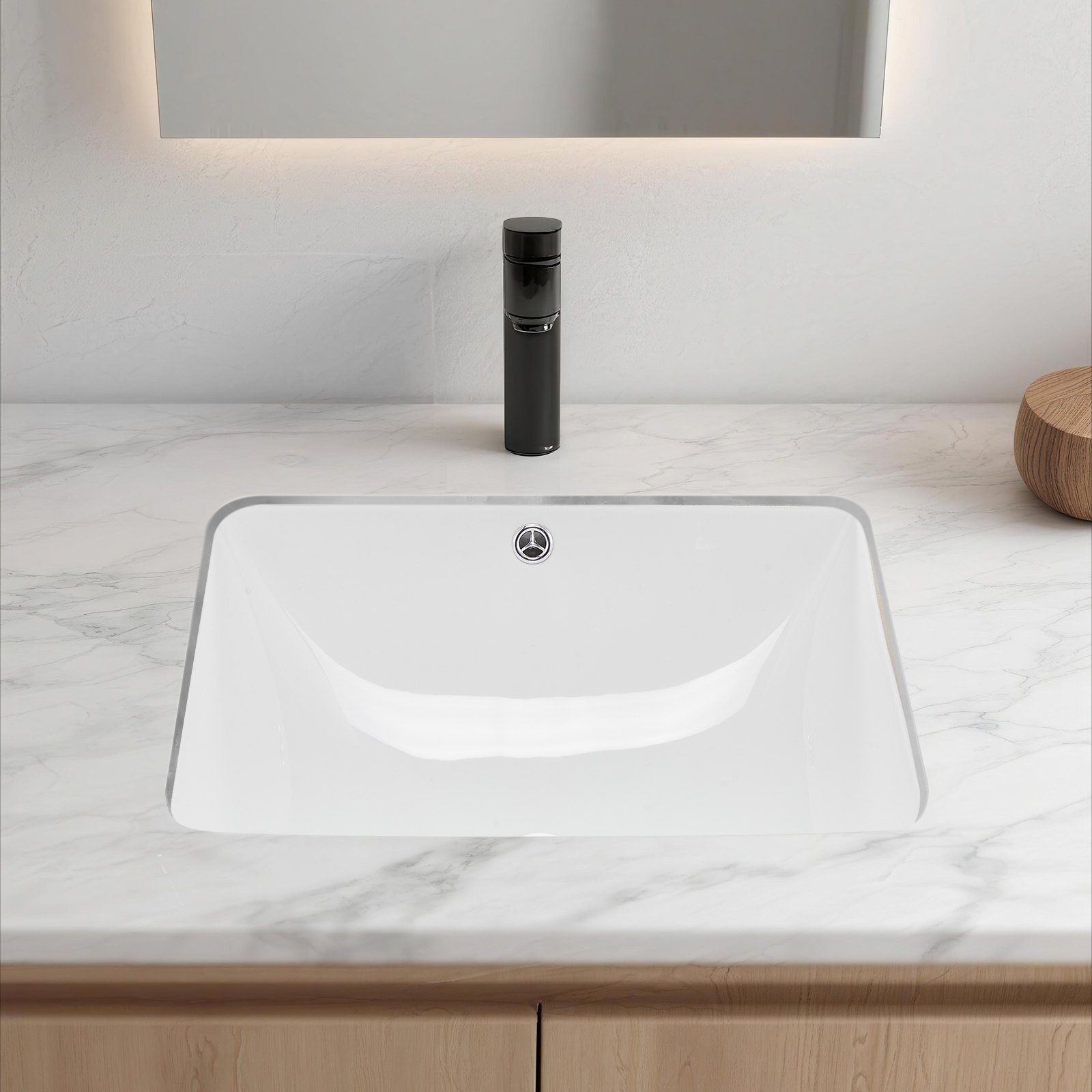 VEVOR Lavabo Bajo Encimera de Cerámica Rectangular, con Rebosadero, Fregadero de Cocina Moderno Bajo Encimera para Espacios Pequeños, Orificio de Desbordamiento, Color Blanco, 515 x 385 x 190 mm