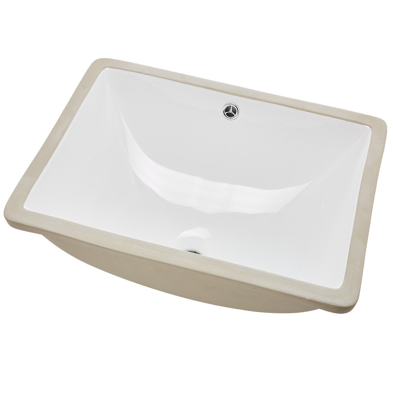 VEVOR Lavabo Bajo Encimera de Cerámica Rectangular, con Rebosadero, Fregadero de Cocina Moderno Bajo Encimera para Espacios Pequeños, Orificio de Desbordamiento, Color Blanco, 515 x 385 x 190 mm