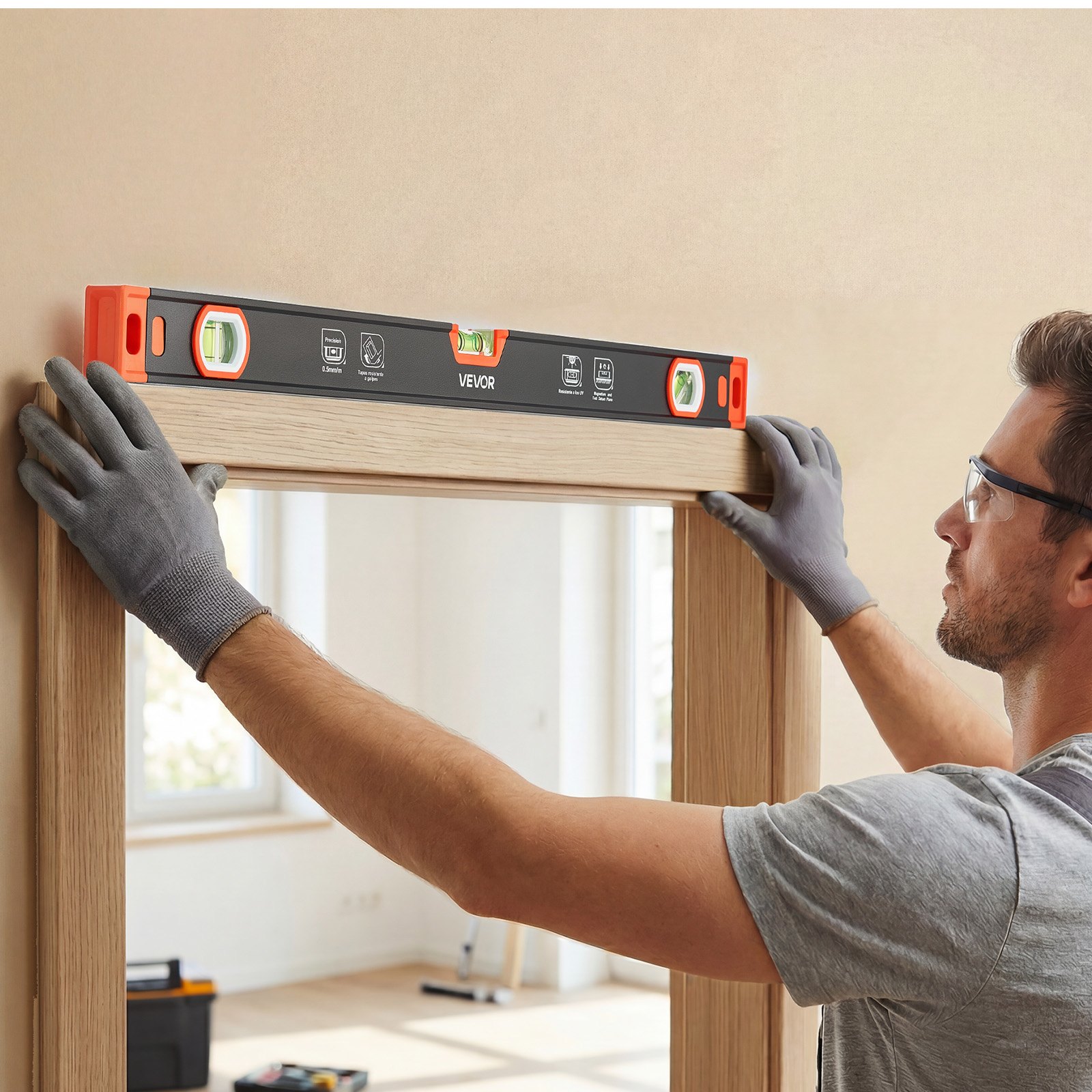VEVOR Nivel de Burbuja Magnético de Aluminio, Juego de 3 Piezas 22,5/40/60 cm, Herramienta de Nivelación con 3 Burbujas, Ranura en V, Orificio para Colgar, Bolsa para Construcción Bricolaje y Hogar