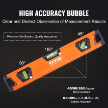 VEVOR Nivel Magnético de Burbuja 1222/610/411/249 mm Nivel Magnético Torpedo Herramienta de Nivelación 45° Horizontal Vertical Aleación de Aluminio Mira para Medir Decoración Construcción Industria