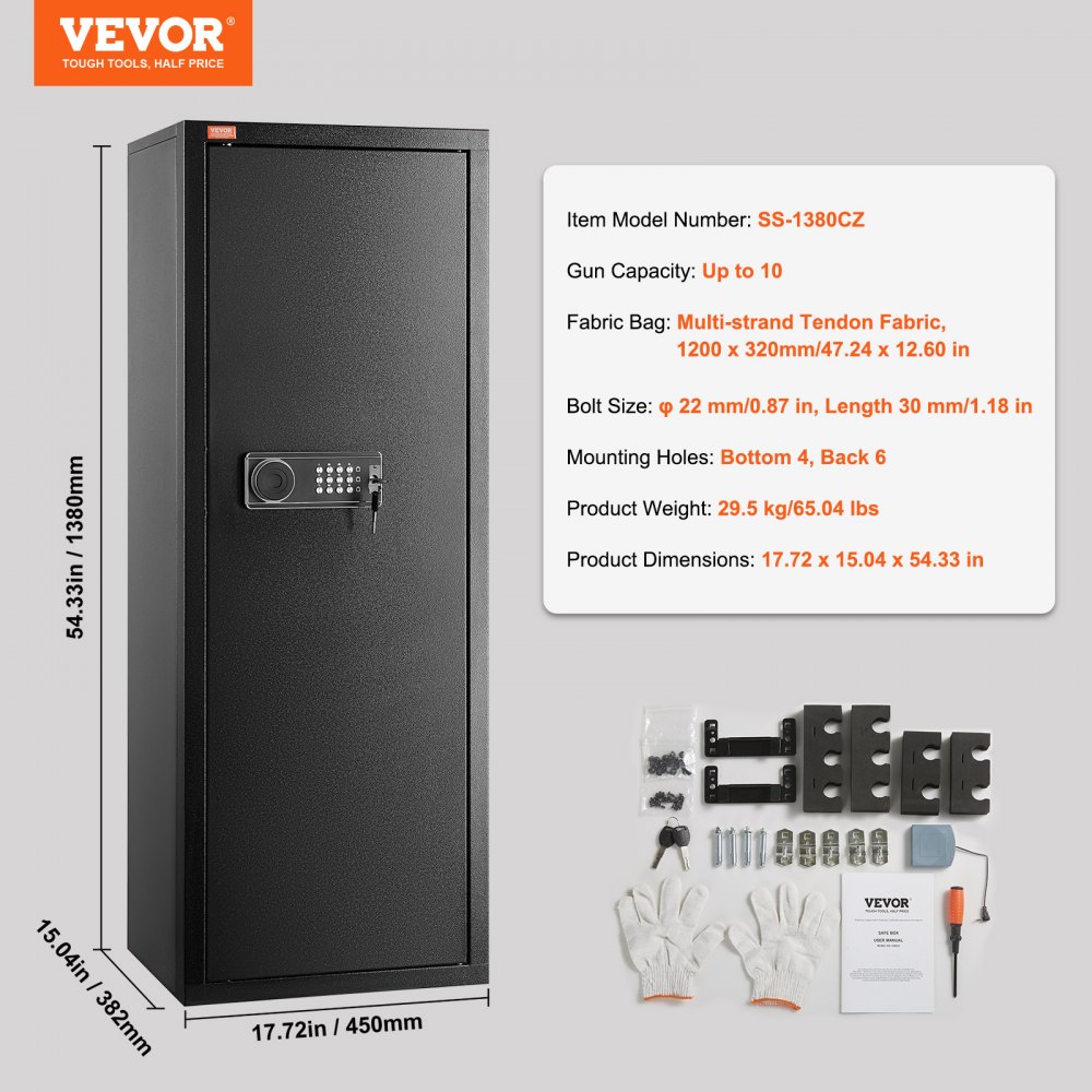 VEVOR Caja Fuerte para 8-10 Rifles con Cerradura y Teclado Digital Gabinete Alto de Almacenamiento para Armas de Acceso Rápido con Estante Extraíble Gabinete para Rifles y Escopetas para Hogar