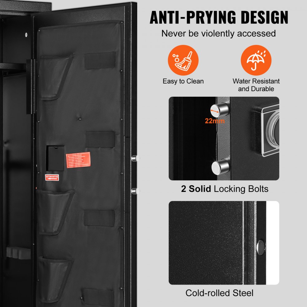 VEVOR Caja Fuerte para 8-10 Rifles con Cerradura y Teclado Digital Gabinete de Almacenamiento para Armas de Acceso Rápido con Estante Extraíble para Rifles y Escopetas para Hogar (Requiere Ensamblaje)