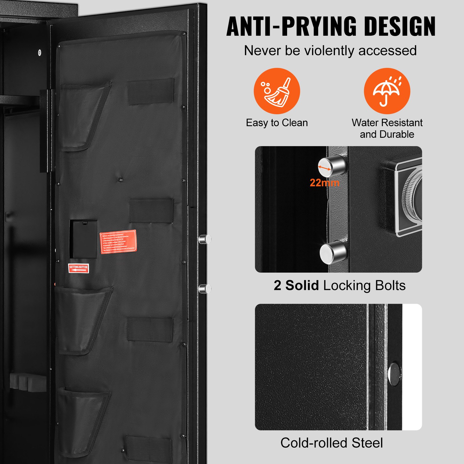 VEVOR Caja Fuerte para 8-10 Rifles con Cerradura y Teclado Digital Gabinete de Almacenamiento para Armas de Acceso Rápido con Estante Extraíble para Rifles y Escopetas para Hogar (Requiere Ensamblaje)