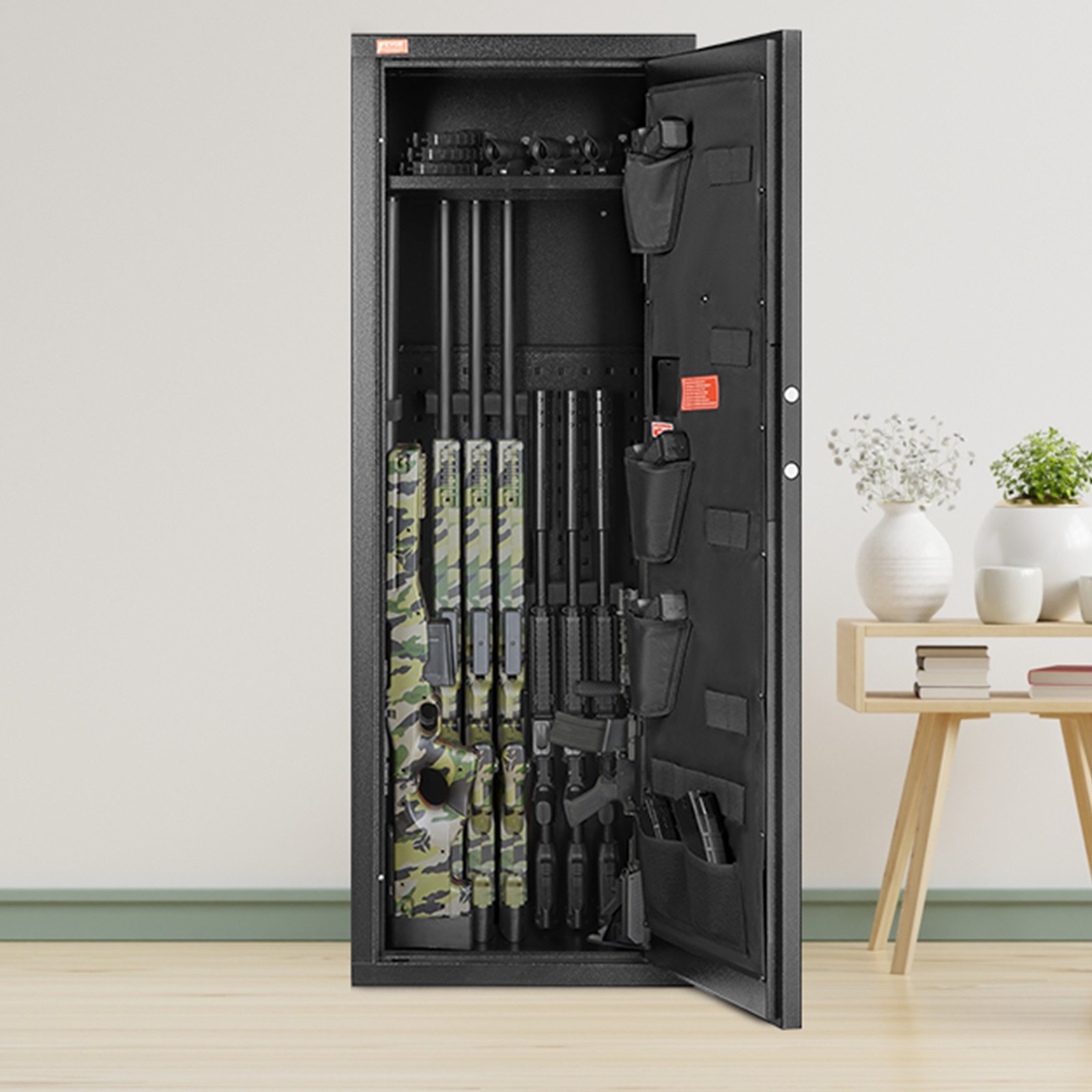 VEVOR Caja Fuerte para 8-10 Rifles con Cerradura y Teclado Digital Gabinete de Almacenamiento para Armas de Acceso Rápido con Estante Extraíble para Rifles y Escopetas para Hogar (Requiere Ensamblaje)