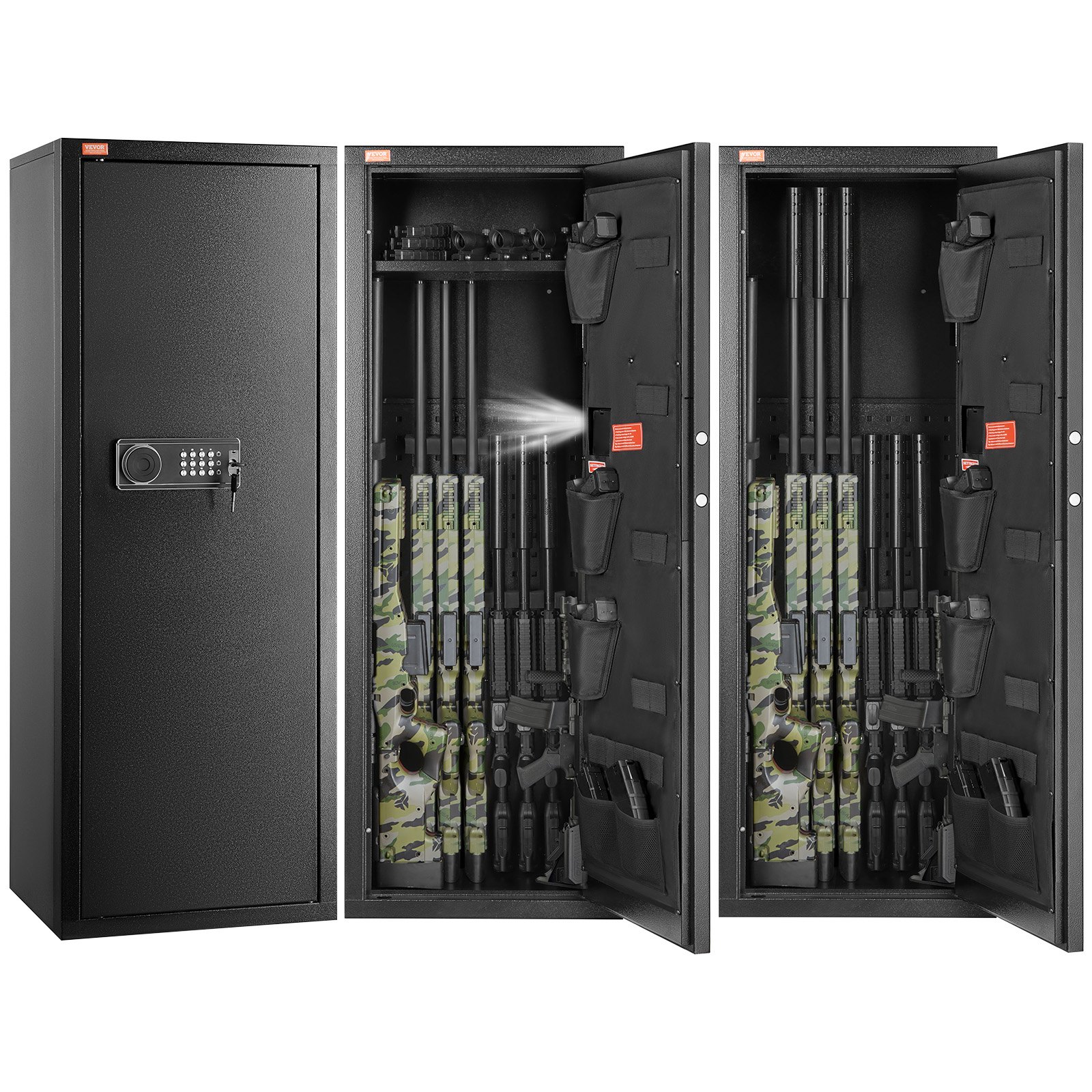 VEVOR Caja Fuerte para 8-10 Rifles con Cerradura y Teclado Digital Gabinete de Almacenamiento para Armas de Acceso Rápido con Estante Extraíble para Rifles y Escopetas para Hogar (Requiere Ensamblaje)