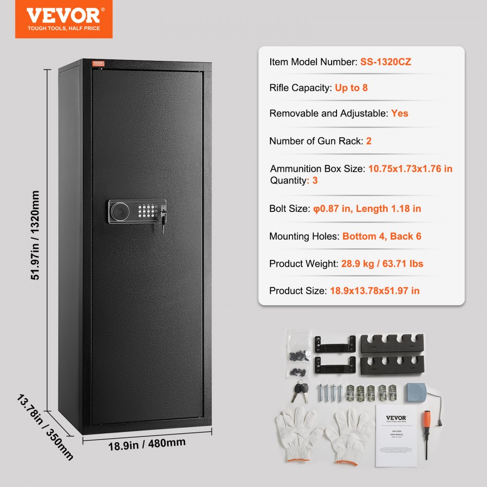 VEVOR Caja Fuerte para 6-8 Rifles con Cerradura y Teclado Digital Gabinete de Almacenamiento para Armas de Acceso Rápido con Estante Extraíble para Rifles y Escopetas para Hogar (Requiere Ensamblaje)