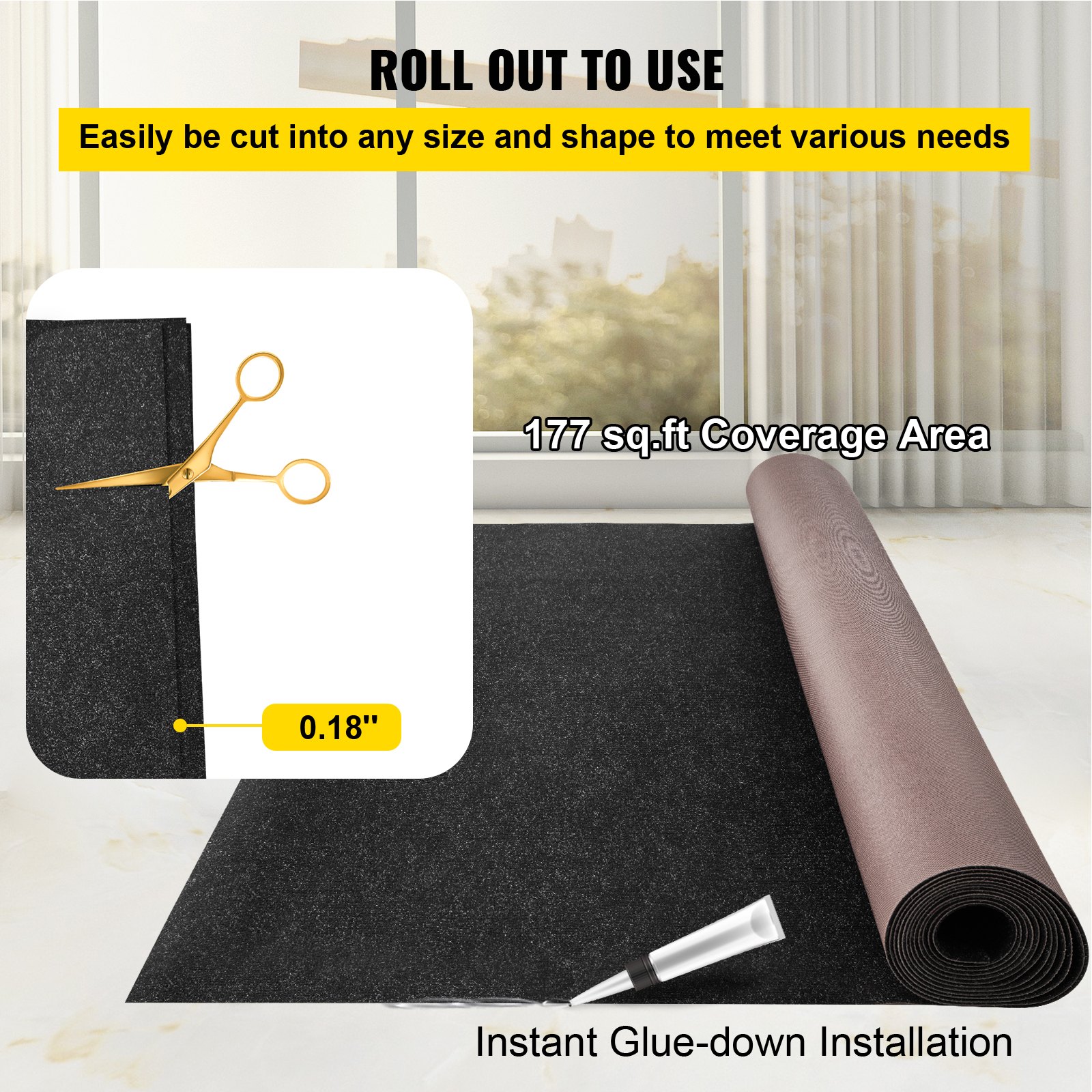 Vevor Alfombra Para Barco 1,8 X 9 M Alfombra Antideslizante Espesor 4,6 Mm Negro
