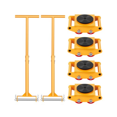 VEVOR 4 PCS Plataforma Rodante para Maquinaria y 2 Manijas, Total Carga de 6 T, Carro para Maquinaria con Tapa Giratoria de 360° y 4 Ruedas Direccionales, Equipo de Movimiento Industrial, Amarillo