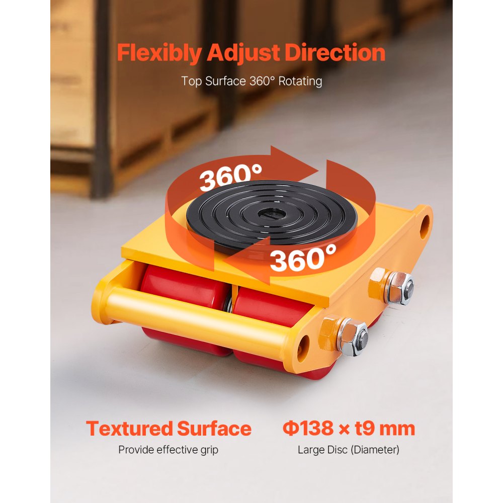 VEVOR Machine Roller, 6T Furniture Roller, 278 x 220 x 105 mm Furniture Trolley, Machine Roller with 360° Swivel Cap and PU Directional Rollers, Furniture Trolley, Heavy-Duty Industrial Moving Equipment, Yellow