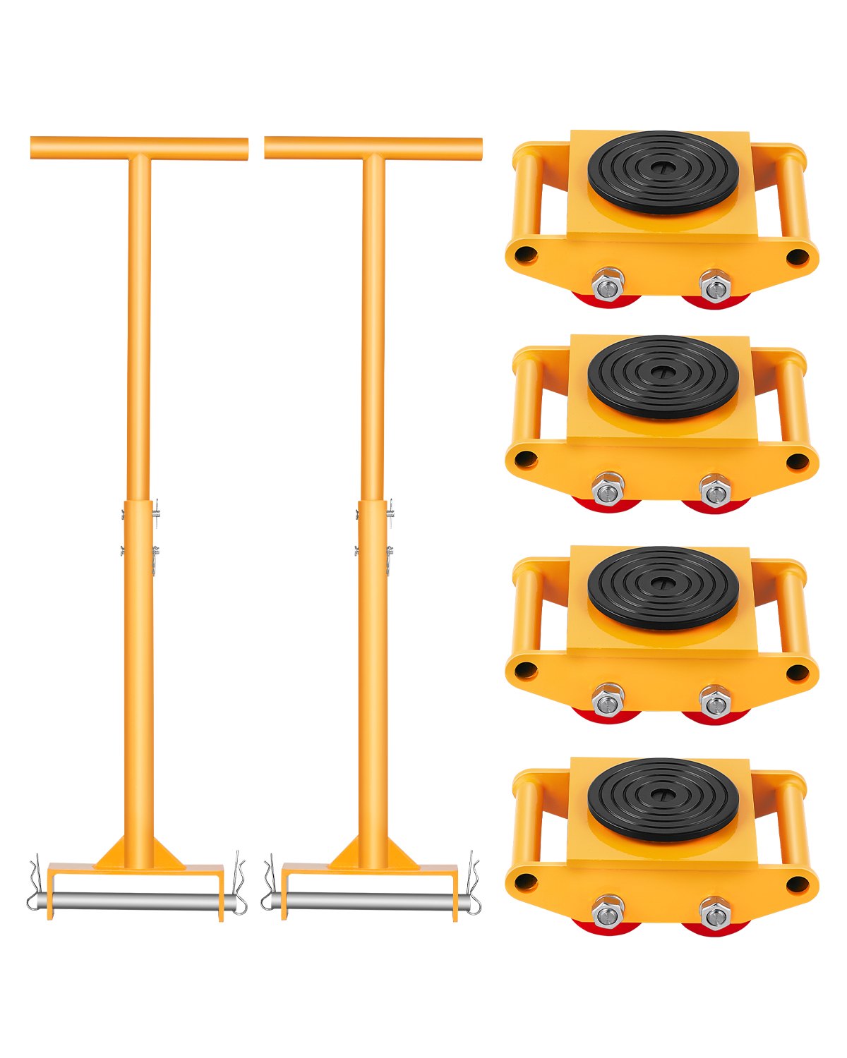 VEVOR 4 PCS Plataforma Rodante para Maquinaria y 2 Manijas, Total Carga de 6 T, Carro para Maquinaria con Tapa Giratoria de 360° y 4 Ruedas Direccionales, Equipo de Movimiento Industrial, Amarillo