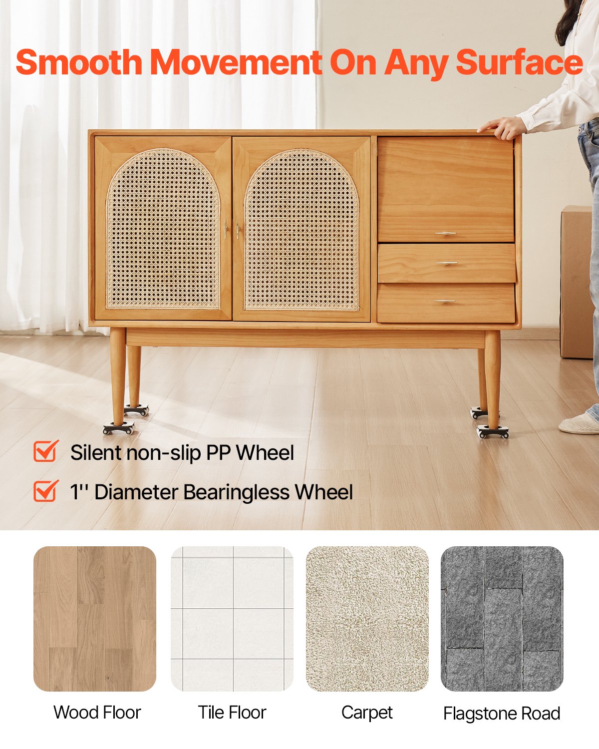 VEVOR 4 PCS Plataforma Rodante para Muebles Carga de 340 kg, Transportador de Muebles Resistente con Ruedas, Estructura de Doble Fila y Ocho Ruedas y Panel de Acero al Carbono para Mover Muebles