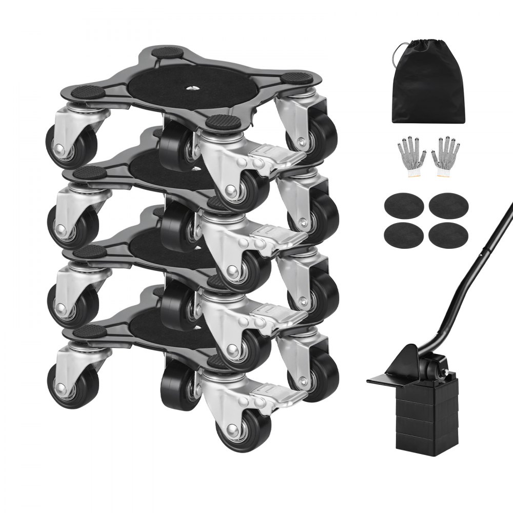 VEVOR 4 PCS Plataforma Rodante para Muebles 158 x 158 x 65 mm Carga de 544 kg, Transportador de Muebles Resistente con 5 Ruedas Giratorias de 360° y Panel de Acero al Carbono para Mover Muebles
