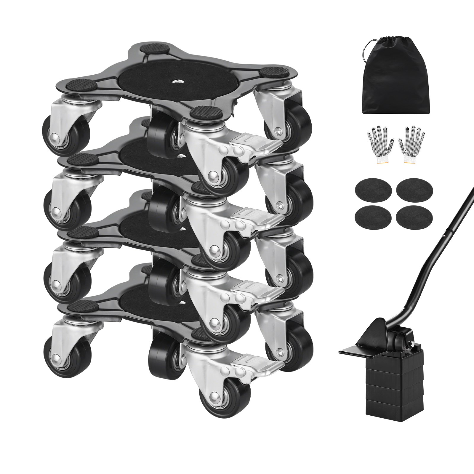VEVOR 4 PCS Plataforma Rodante para Muebles 158 x 158 x 65 mm Carga de 544 kg, Transportador de Muebles Resistente con 5 Ruedas Giratorias de 360° y Panel de Acero al Carbono para Mover Muebles