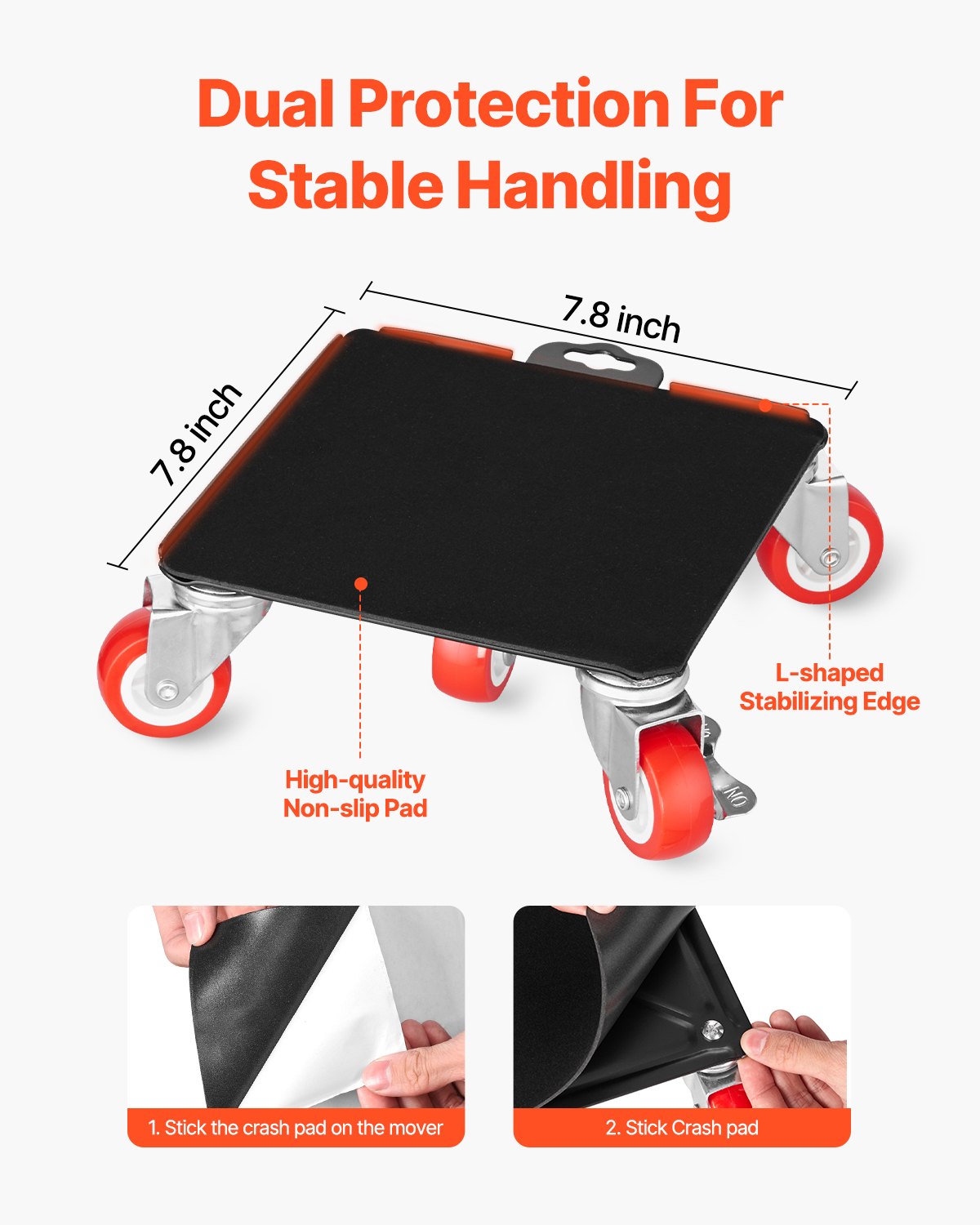 VEVOR 4 PCS Plataforma Rodante para Muebles 198 x 198 x 75 mm Carga de 1575 kg, Transportador de Muebles Resistente con 5 Ruedas Giratorias de 360° y Panel de Acero al Carbono para Mover Muebles