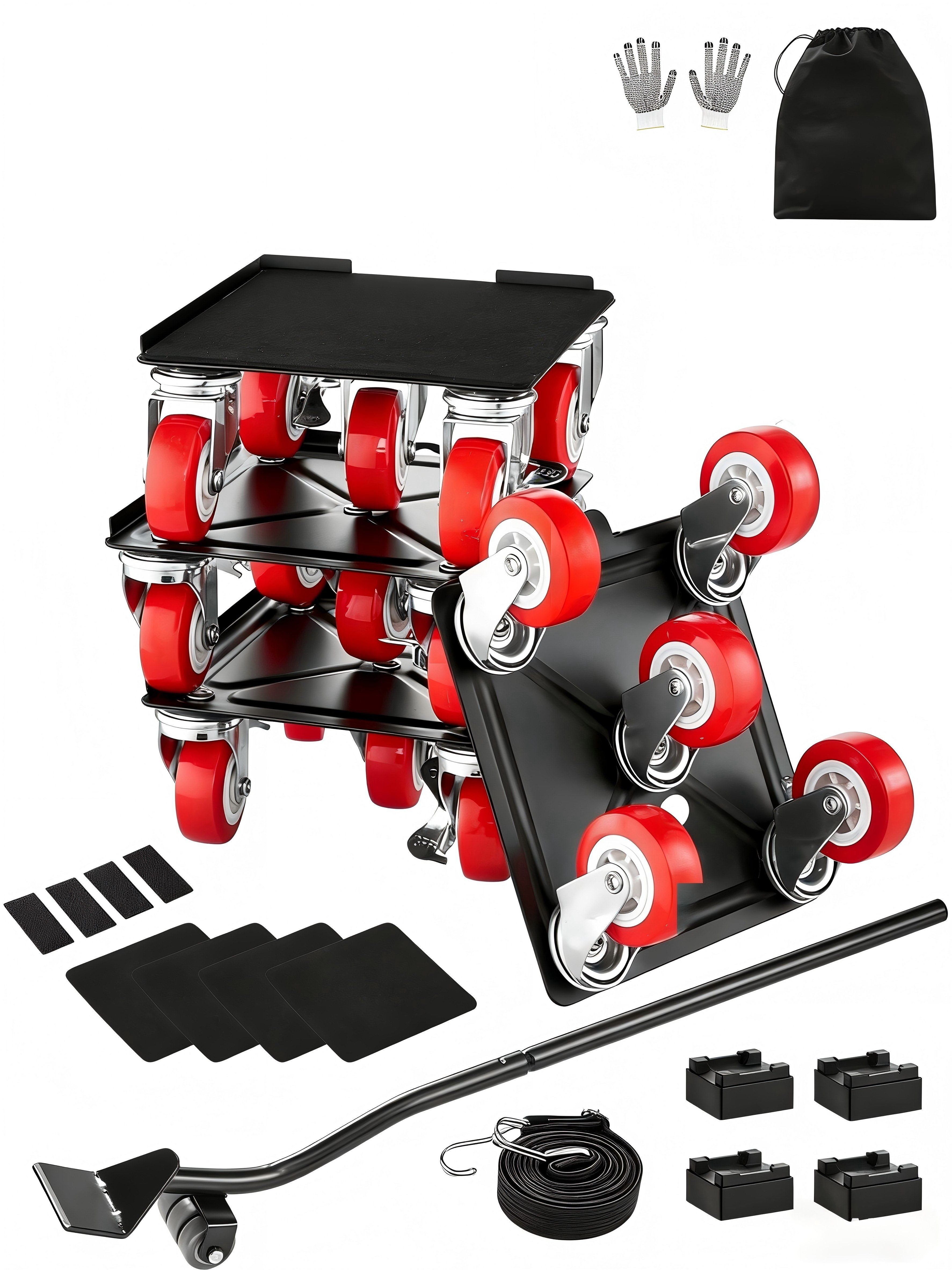 VEVOR 4 PCS Plataforma Rodante para Muebles 198 x 198 x 75 mm Carga de 1575 kg, Transportador de Muebles Resistente con 5 Ruedas Giratorias de 360° y Panel de Acero al Carbono para Mover Muebles