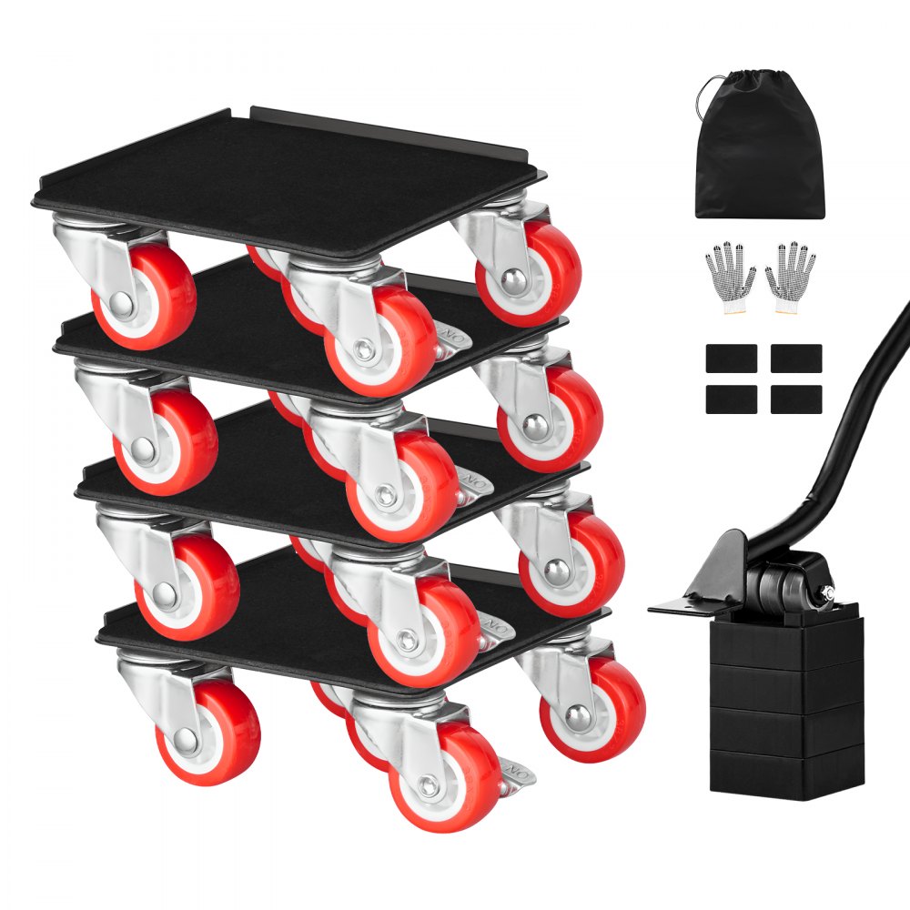 VEVOR 4 PCS Plataforma Rodante para Muebles 135 x 135 x 52 mm Carga de 544 kg, Transportador de Muebles Resistente con 5 Ruedas Giratorias de 360° y Panel de Acero al Carbono para Mover Muebles