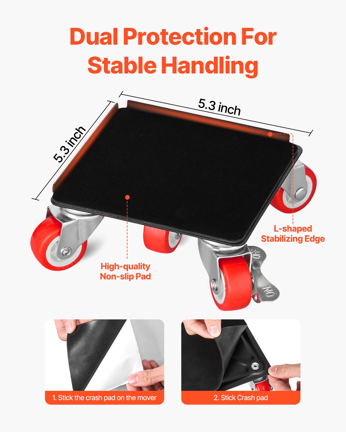 VEVOR 4 PCS Plataforma Rodante para Muebles 135 x 135 x 52 mm Carga de 544 kg, Transportador de Muebles Resistente con 5 Ruedas Giratorias de 360° y Panel de Acero al Carbono para Mover Muebles