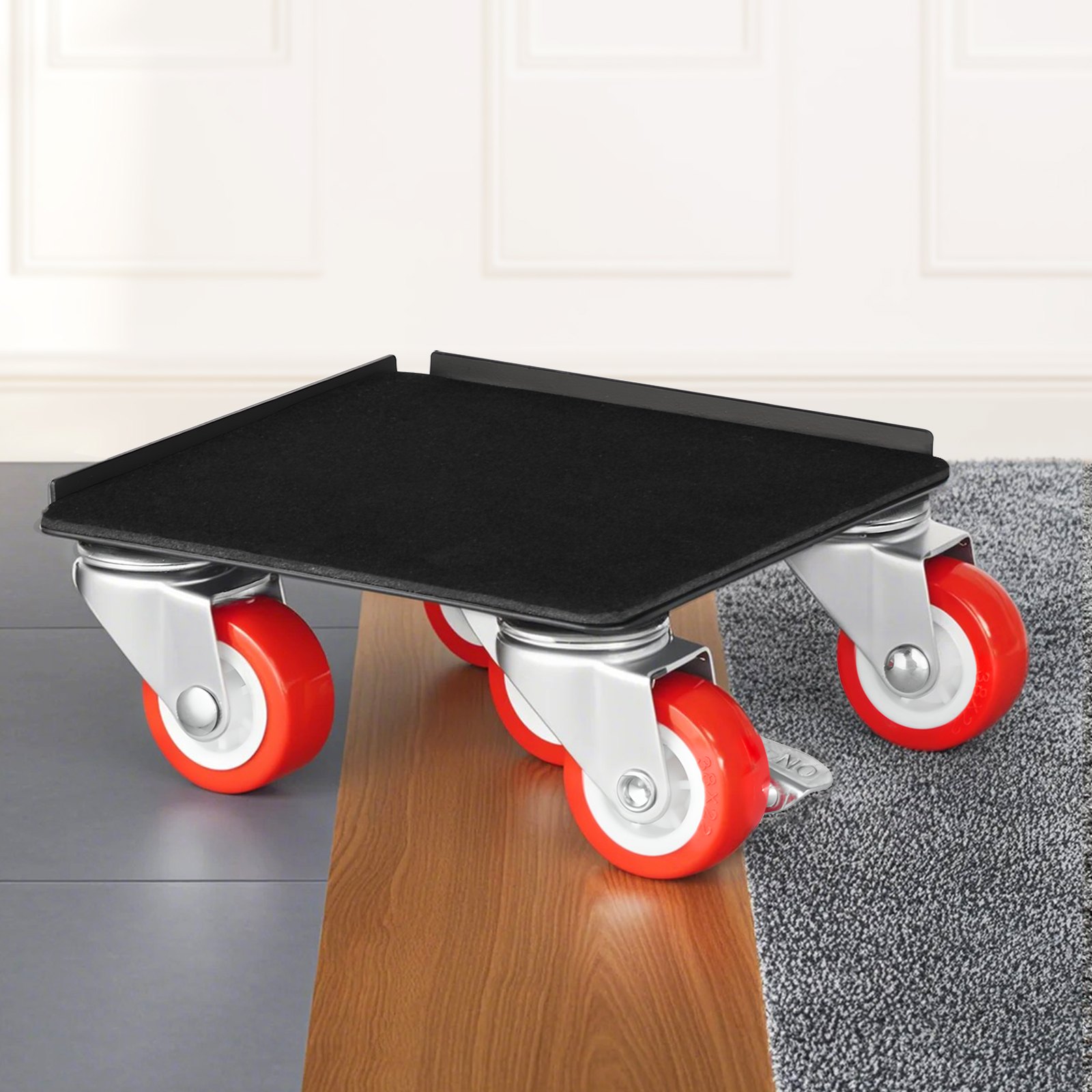 VEVOR 4 PCS Plataforma Rodante para Muebles 135 x 135 x 52 mm Carga de 544 kg, Transportador de Muebles Resistente con 5 Ruedas Giratorias de 360° y Panel de Acero al Carbono para Mover Muebles