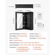 VEVOR Botiquín con Puerta de Espejo y Estantes Ajustables 355 x 135 x 610 mm