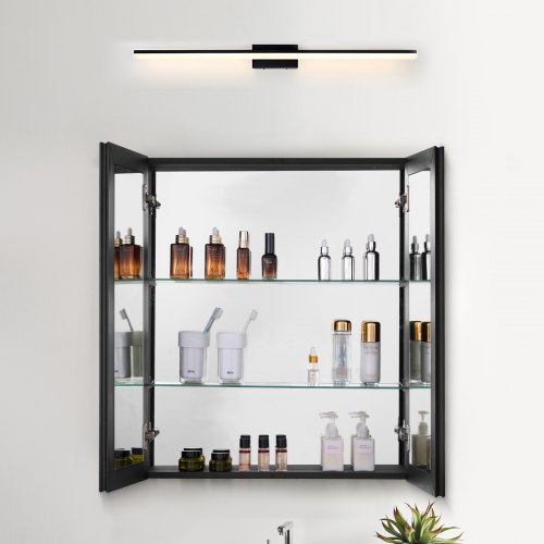 Botiquín De Baño Con Espejo Y Estantes Ajustables - Aluminio, 355x135x610 Mm, Montaje Empotrado O En Pared