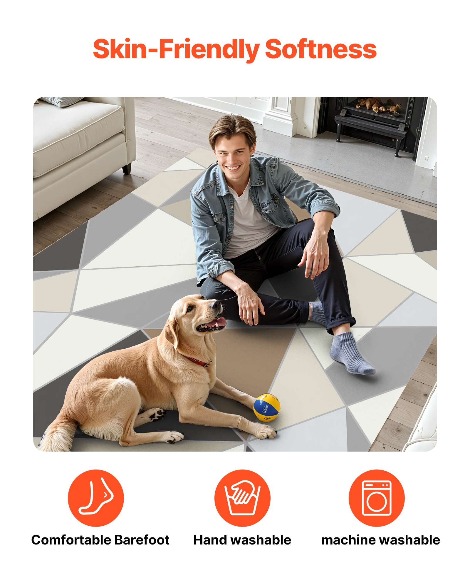 VEVOR Area Rug, 1524x2134 mm, Short Pile, Washable Non-Slip Living Room Rug in Modern Style, Indoor Mat for Bedroom, Living Room, Children's Room, Entrance Area, Anthracite Grey