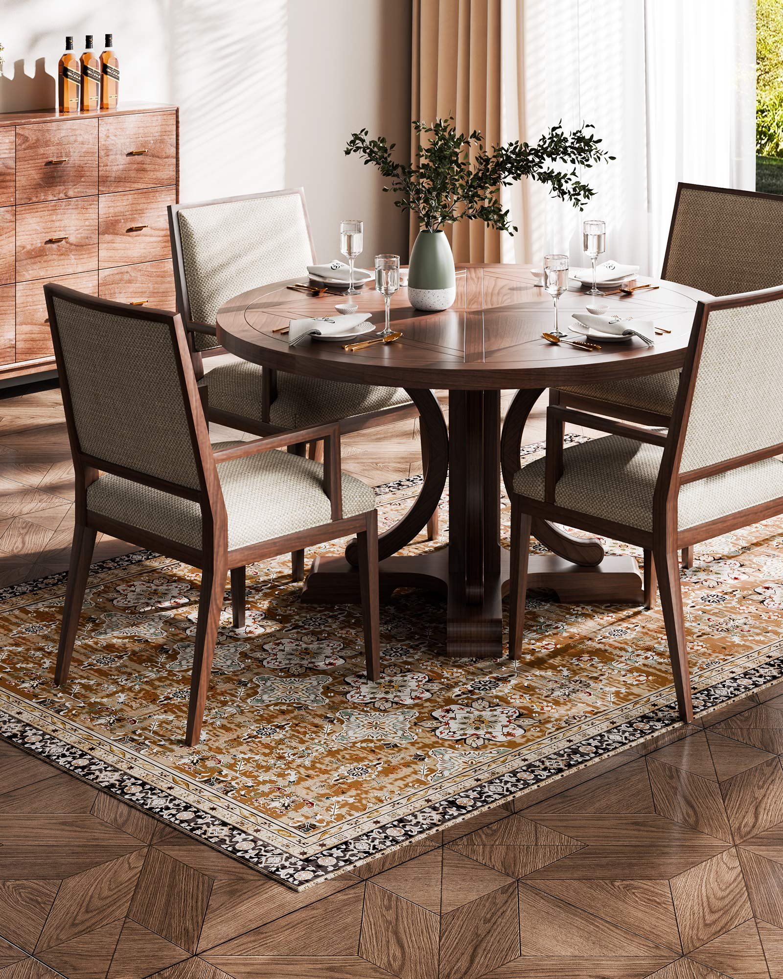 VEVOR Area Rug, 1829x2743 mm, Short Pile, Washable Rug, Non-Slip Vintage Style Living Room Rug, Indoor Mat for Bedroom, Living Room, Children's Room, Entrance Area, Brown-Green