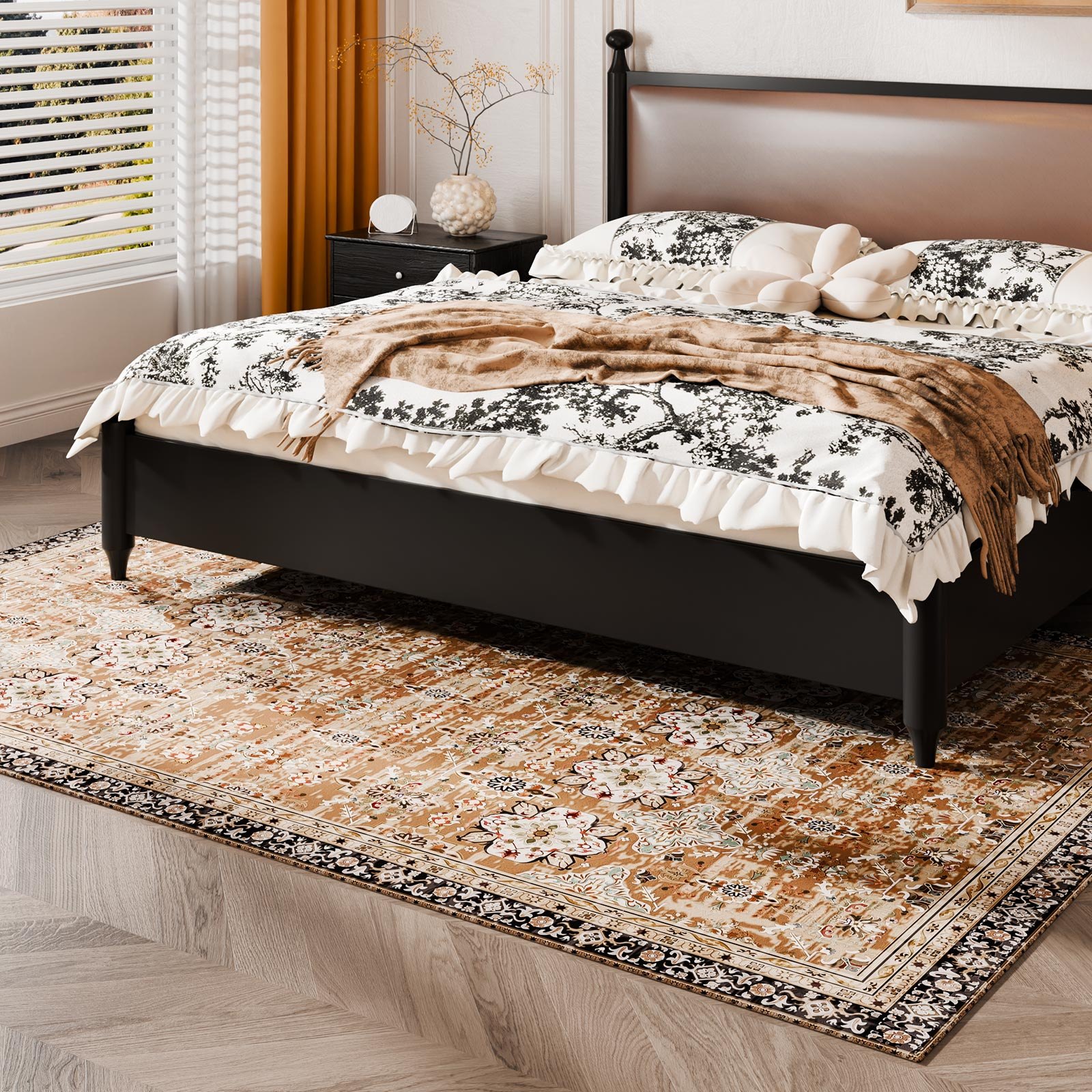 VEVOR Area Rug, 1829x2743 mm, Short Pile, Washable Rug, Non-Slip Vintage Style Living Room Rug, Indoor Mat for Bedroom, Living Room, Children's Room, Entrance Area, Brown-Green