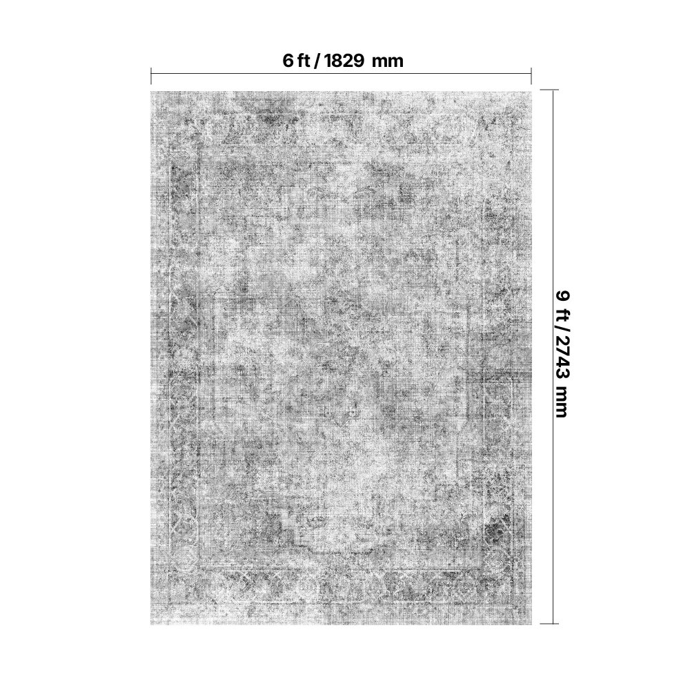 VEVOR Rug, 1829x2743 mm Short Pile, Washable Rug, Non-Slip Living Room Rug in Boho Style, Indoor Mat for Bedroom, Living Room, Children's Room, Entrance Area, Grey