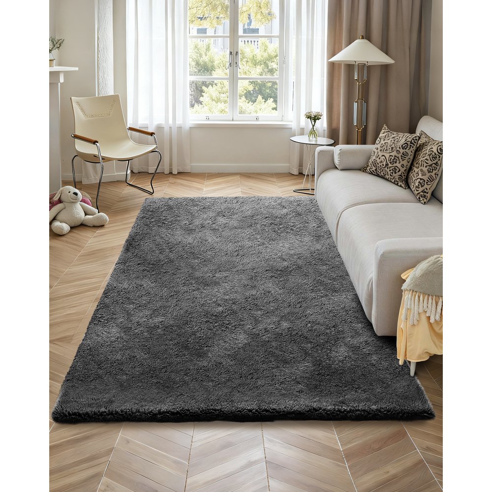 VEVOR Alfombra de Pelo Largo, Mullida, de Triple Capa, Forma Rectángulo, Ideal para Salón, Dormitorio y Jardín de Invierno, Suave, Antideslizante y sin Pelusa, Color Gris, 2438 x 1524 x 42 mm