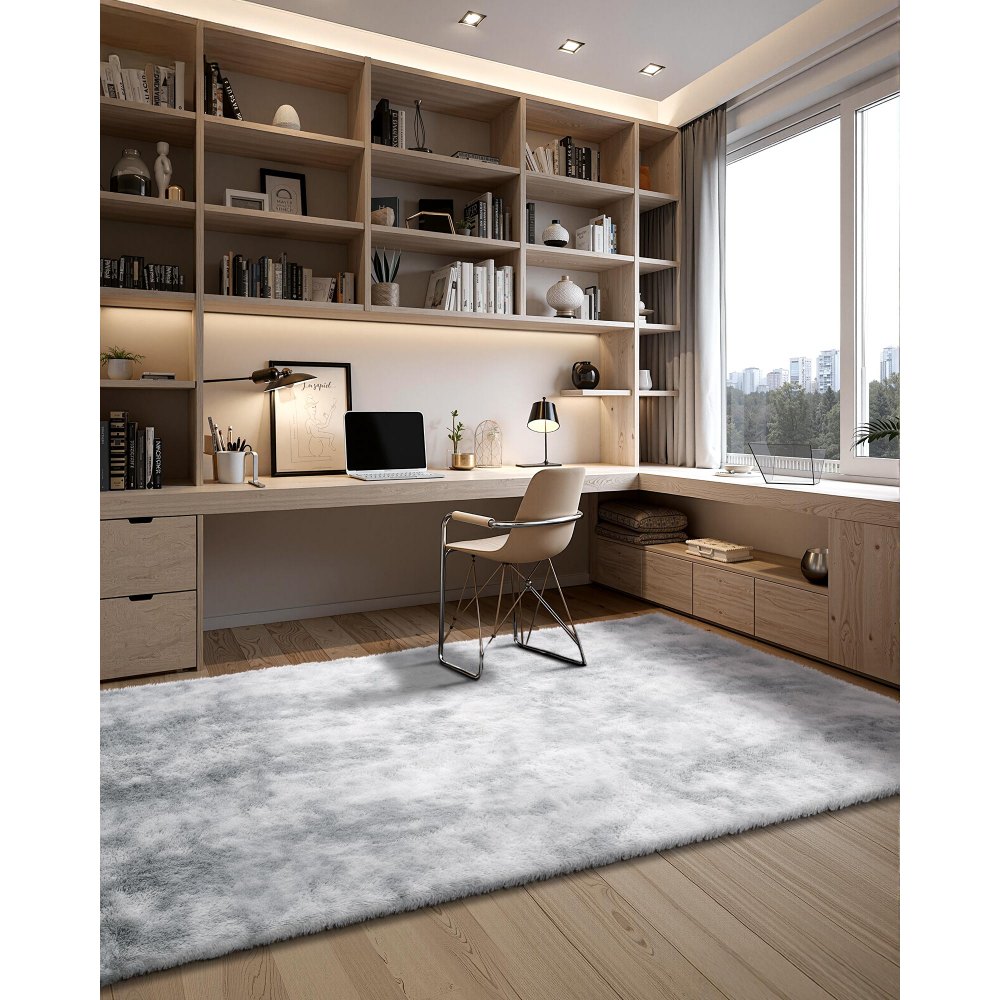 VEVOR Alfombra de Pelo Largo, Mullida y de Triple Capa, Forma Rectángulo, Ideal para Salón, Dormitorio e Invernadero, Suave y sin Pelusa, Antideslizante, Mezcla de Grises, 2743 x 1829 x 42 mm