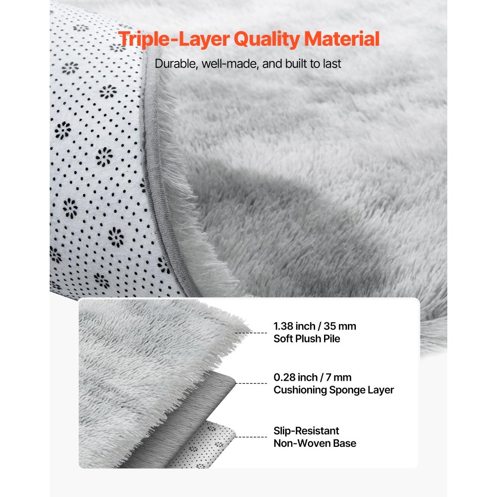 VEVOR Alfombra de Pelo Largo, Mullida y de Triple Capa, Forma Rectángulo, Ideal para Salón, Dormitorio e Invernadero, Suave y sin Pelusa, Antideslizante, Mezcla de Grises, 2743 x 1829 x 42 mm