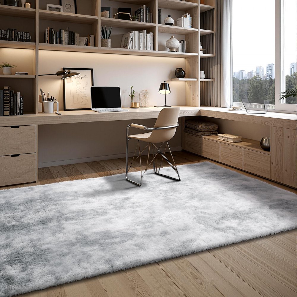 VEVOR Alfombra de Pelo Largo, Mullida y de Triple Capa, Forma Rectángulo, Ideal para Salón, Dormitorio e Invernadero, Suave y sin Pelusa, Antideslizante, Mezcla de Grises, 2743 x 1829 x 42 mm