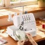 VEVOR Máquina de Coser Overlock, 1250 Puntadas por Minuto, Capacidad para 2-3-4 Hilos, Alimentación Diferencial Ajustable, con Brazo Libre e Iluminación LED, Color Blanco, 320 x 280 x 320 mm