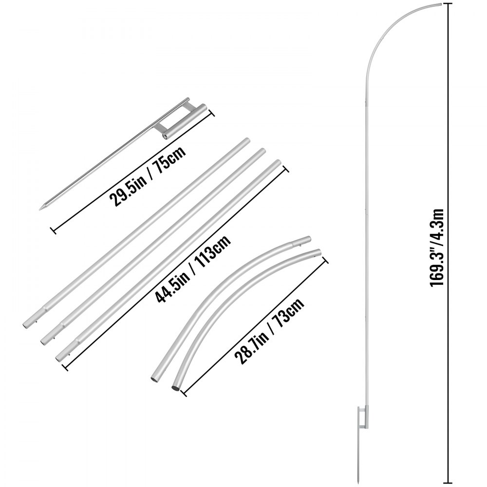 VEVOR Bandera de Plumas, 4,3 m 10 Kits Bandera de Estandarte de Pluma, 25 mm Poste de Bandera de Pluma, Banderas Publicitarias, Bandera Tipo Pluma con Bolsa para Apertura, Presentaciones de Tiendas