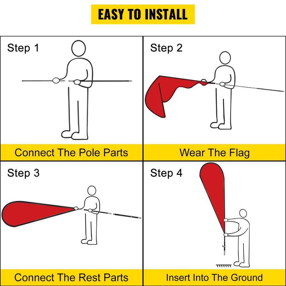 VEVOR Bandera de Plumas, 4,3 m 12 Kits Bandera de Estandarte de Pluma, 25 mm Poste de Bandera de Pluma, Banderas Publicitarias, Bandera Tipo Pluma con Bolsa para Apertura, Presentaciones de Tiendas