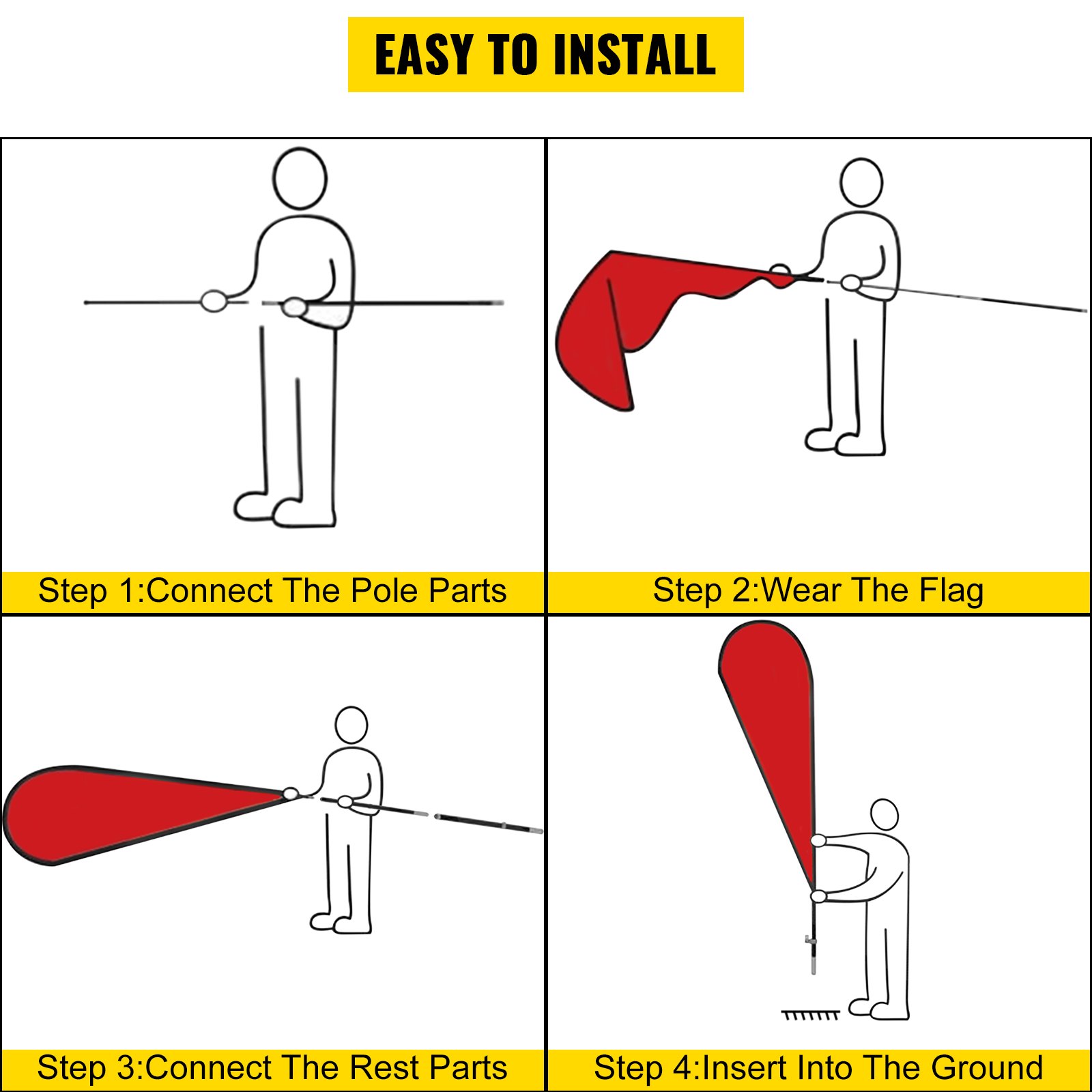 VEVOR Bandera de Plumas, 4,3 m 30 Kits Bandera de Estandarte de Pluma, 25 mm Poste de Bandera de Pluma, Banderas Publicitarias, Bandera Tipo Pluma con Bolsa para Apertura, Presentaciones de Tiendas