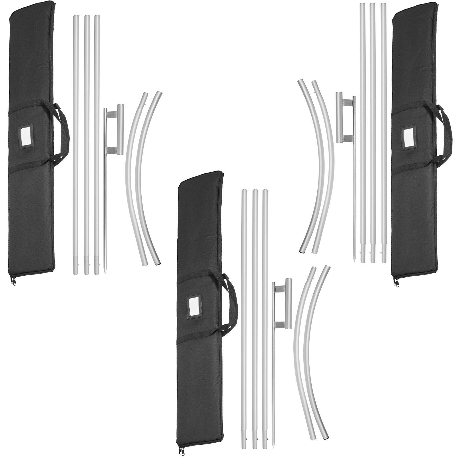 Juego de mástiles para bandera de plumas VEVOR con bolsas de transporte y mástiles de aluminio segmentados.