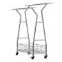 VEVOR Perchero Burro para Ropa 107-166 cm 2 Barras para Colgar y Cesta de Almacenamiento, Burro de Ropa con Ruedas, Carga de 150 kg, de Acero al Carbono, para Dormitorio, Lavandería, Sala de Estar