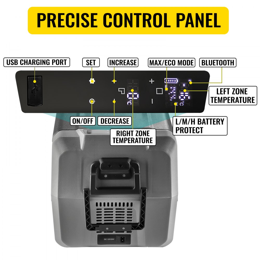 VEVOR Nevera Portátil Eléctrica 36L 12/24V Refrigerador Portátil del Automóvil -20~10 Centígrados Nevera de Coche Eléctrica con Batería de Coche de 3 Niveles Modo Dual con Panel de Control LCD Camping