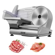 VEVOR Cortadora Eléctrica Comercial 180 W Cortadora de Jamón Hoja 190 mm 80-120 rpm Cortadora de Embutidos en Acero Inoxidable y Aluminio para Cortar Carne Queso Verduras Fruta
