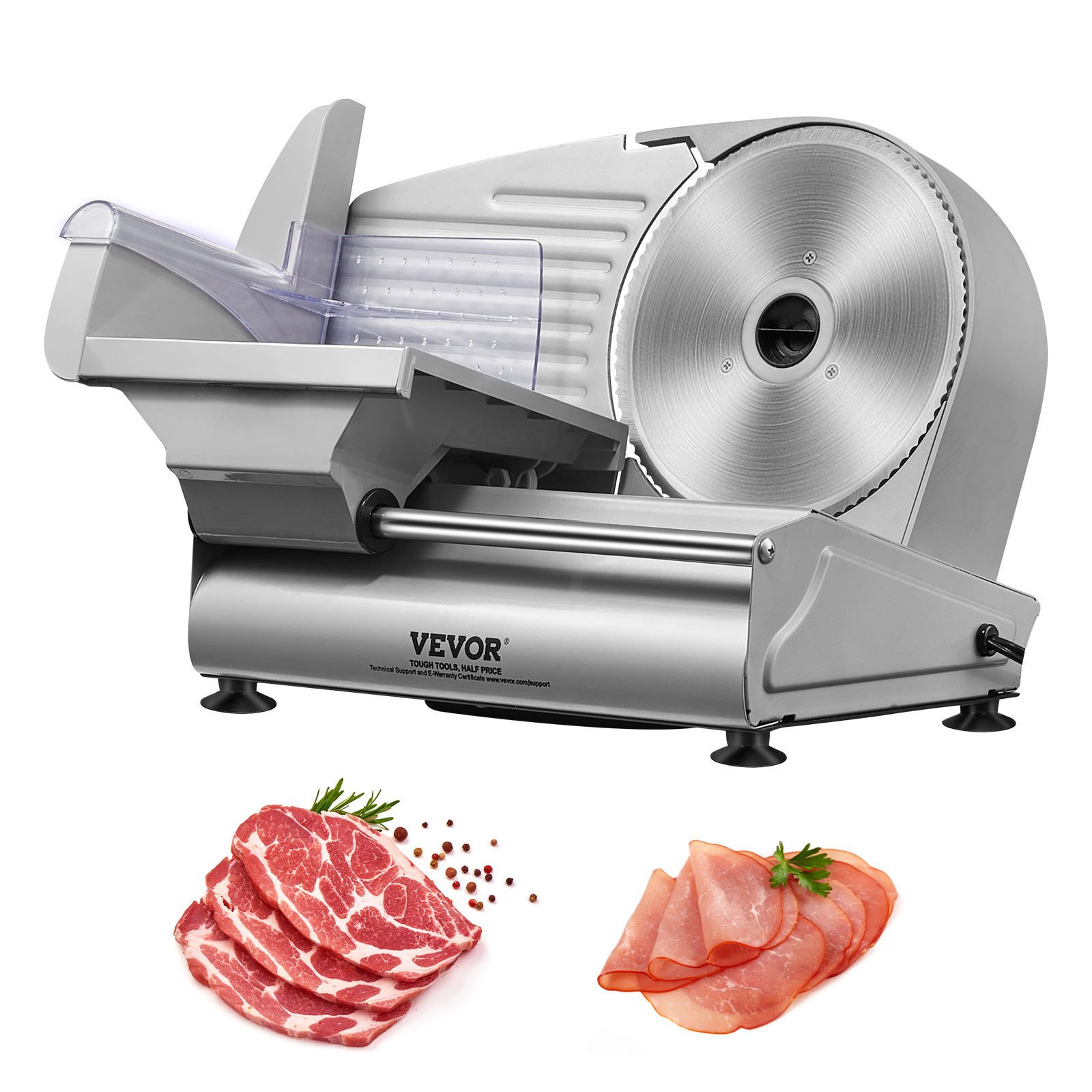 VEVOR Cortadora Eléctrica Comercial 180 W Cortadora de Jamón Hoja 190 mm 80-120 rpm Cortadora de Embutidos en Acero Inoxidable y Aluminio para Cortar Carne Queso Verduras Fruta