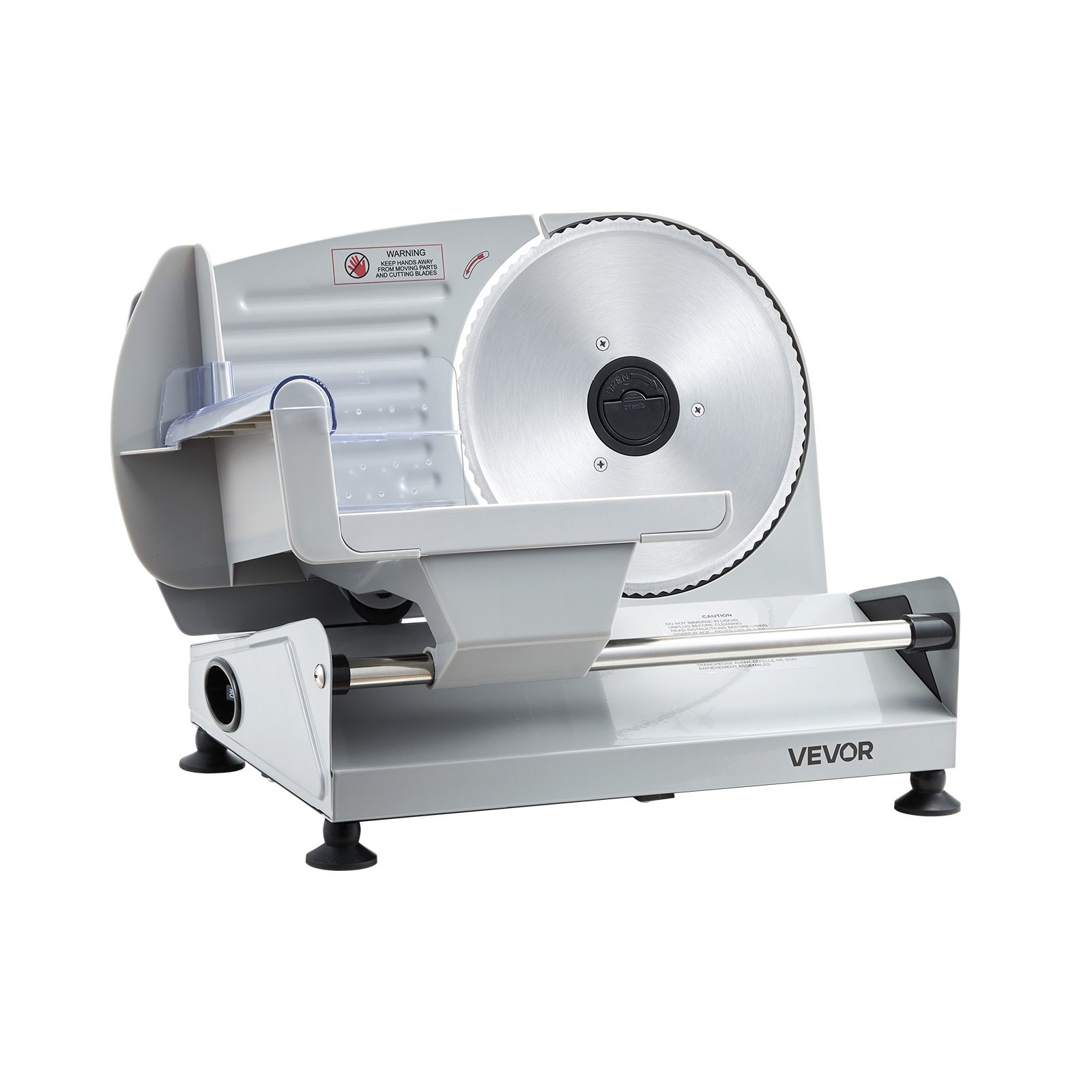 VEVOR Cortadora de Fiambre Eléctrica 200 W, Cortafiambres Eléctrico con Cuchilla SUS420 de 190 mm, Grosor Ajustable de 0 a 15 mm, Velocidad de Corte de 75 a 100 RPM, para Carne Congelada, Baguette