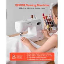 VEVOR Máquina de Coser Digital 60 Aplicaciones de Puntadas Pantalla LED, Blanco