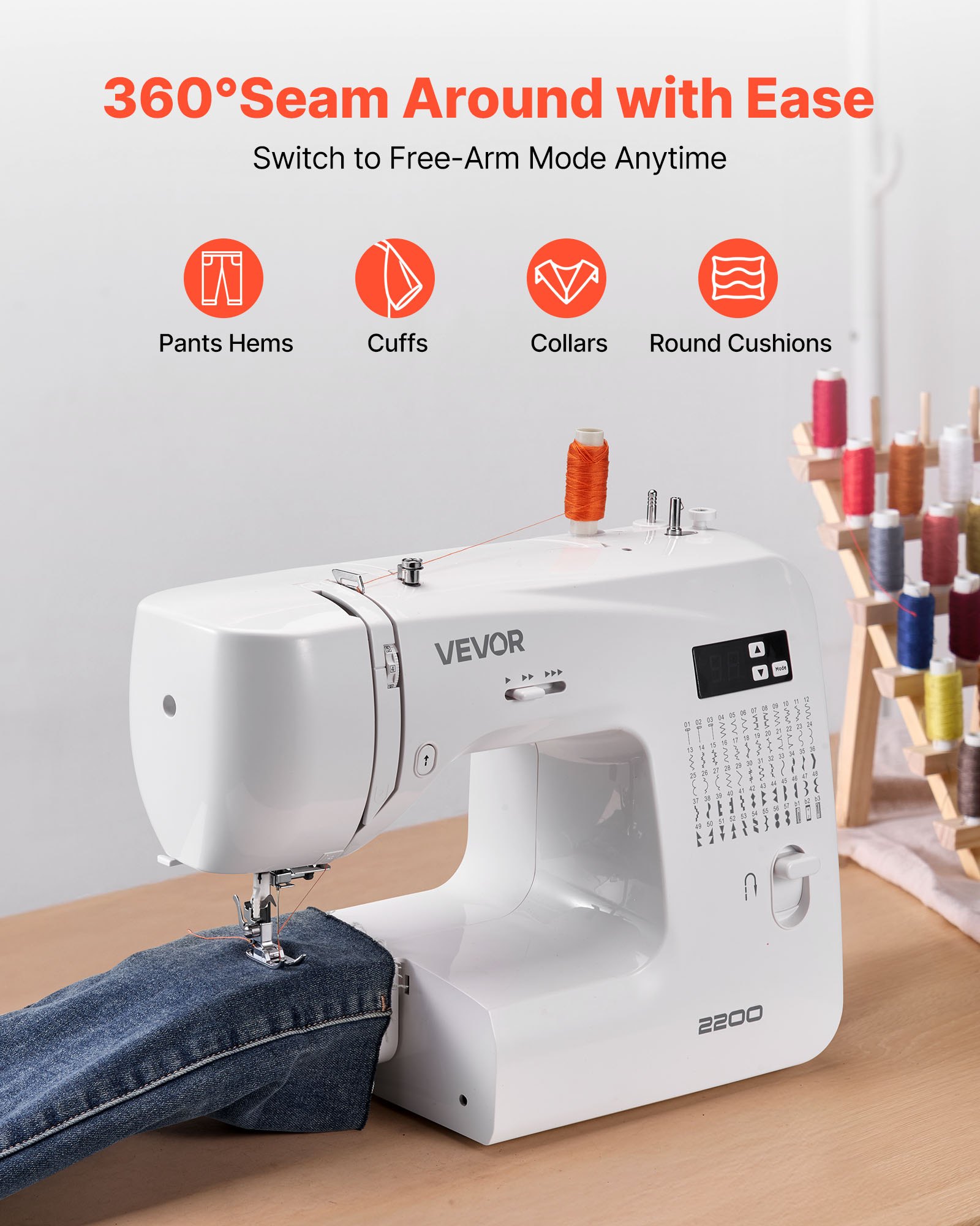 VEVOR Computerized Sewing Machine, 60 Stitch Applications, with LED Screen, Foot Pedal and LED Light, Heavy-Duty Metal Frame, Digital Sewing Machine with Powerful Motor for Crafts and Mending