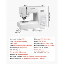 VEVOR Máquina de Coser Digital 200 Aplicaciones de Puntadas Pantalla LCD, Blanco