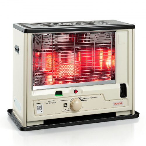 VEVOR Calefactor de Queroseno 10000 BTU 4,44 L Calentador Radiante Portátil, con Control de Llama, Indicador de Combustible, Embudo, Pilas Incluidas y 3 Chimeneas para Hogar, Garaje, Camping y Taller
