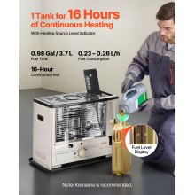 VEVOR Calefactor de Queroseno 10 000 BTU, Portátil, 14 L, con Apagado Automático, Llama Ajustable y Protección Antivuelco, para Casa, Garaje, Sótano, Camping, Taller y Emergencias, Color Negro